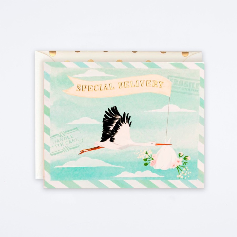 The First Snow Special Delivery Baby Stork Card Baby