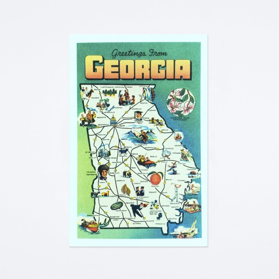 Found Image Press Greetings From Georgia Map Postcard Regional