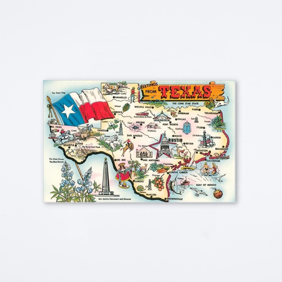 Found Image Press Greetings From Texas Map Postcard Regional